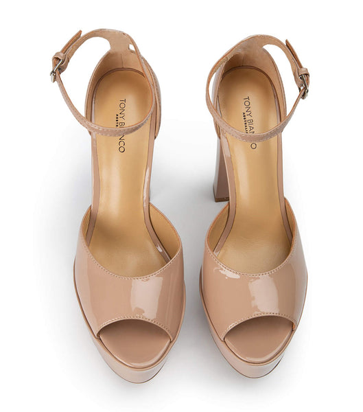 Beige Tony Bianco Jayze Coco Patent 14cm Block Heels | DUSKV44054