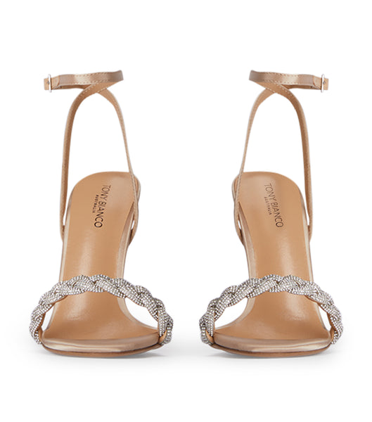 Beige Tony Bianco Kosta Nude Satin 11cm Bling Heels | USIIZ52938