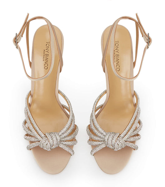 Beige Tony Bianco Kyla Nude Satin 11cm Bling Heels | EUSHC59751