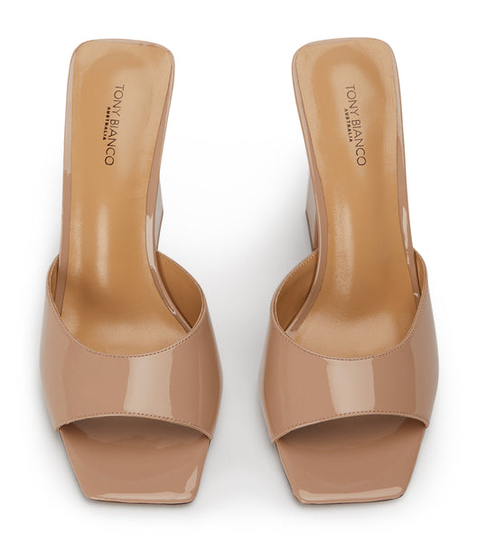 Beige Tony Bianco Naja Coco Patent 10.5cm Block Heels | EUSHC97115