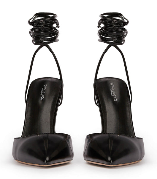 Black Tony Bianco Acer Black Hi Shine 10.5cm Strappy Heels | USDFL69567