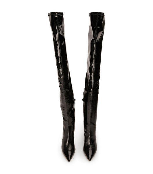 Black Tony Bianco Avah Black Crinkle Patent 10.5cm Heeled Boots | FUSHY74598