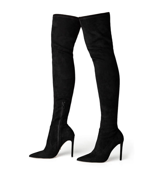 Black Tony Bianco Avah Black Stretch Suede 10.5cm Heeled Boots | ZUSMJ69702