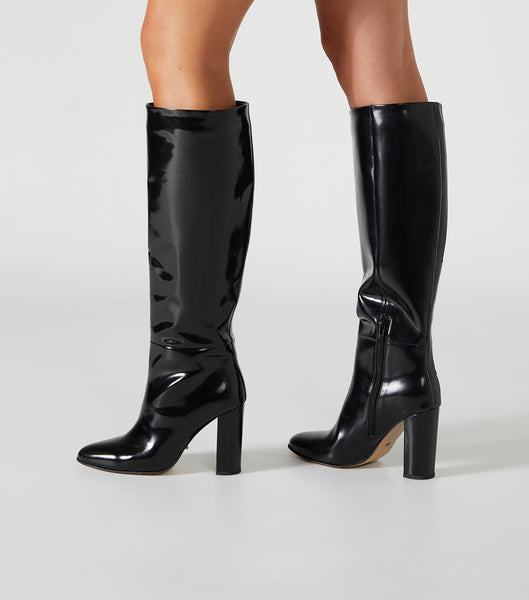 Black Tony Bianco Boss Black Hi Shine 9.5cm Knee High Boots | LUSTR88831