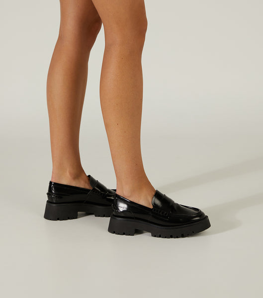 Black Tony Bianco Brooklyn Black Hi Shine 4.5cm Loafers | USJKU33339