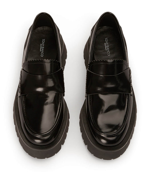 Black Tony Bianco Brooklyn Black Hi Shine 4.5cm Loafers | USJKU33339