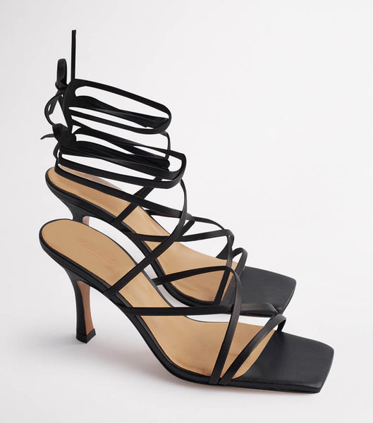 Black Tony Bianco Caden Black Sheep Nappa 8.5cm Strappy Heels | EUSHC38088