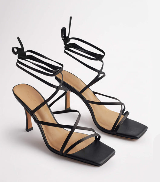 Black Tony Bianco Caden Black Sheep Nappa 8.5cm Strappy Heels | EUSHC38088