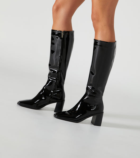 Black Tony Bianco Darby Black Patent 7.5cm Knee High Boots | USZPD87999