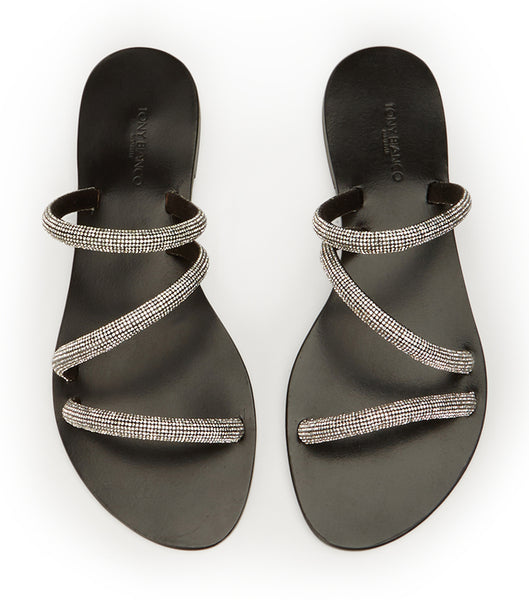 Black Tony Bianco Fusion Crystal/Black Suede 1cm Sandals | AUSDF47916