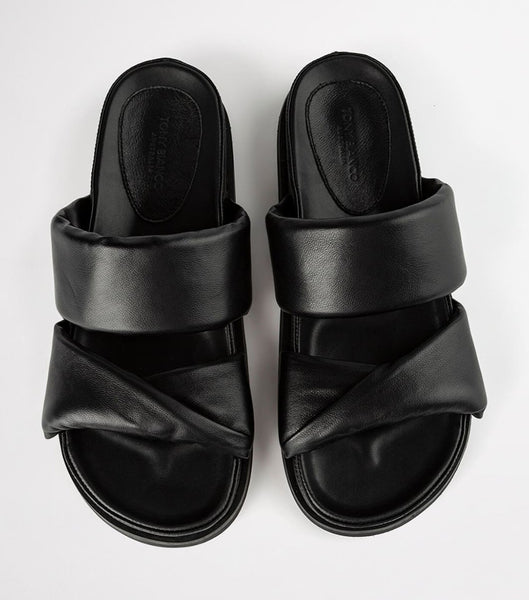 Black Tony Bianco Henry Black Nappa 3.5cm Flat Sandals | QUSUV71934