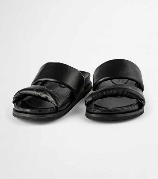 Black Tony Bianco Henry Black Nappa 3.5cm Flat Sandals | QUSUV71934