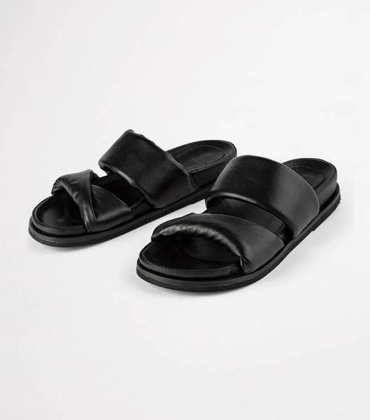 Black Tony Bianco Henry Black Nappa 3.5cm Flat Sandals | QUSUV71934