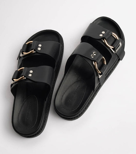 Black Tony Bianco Hunter Black Como 3.5cm Slides | QUSUV29956