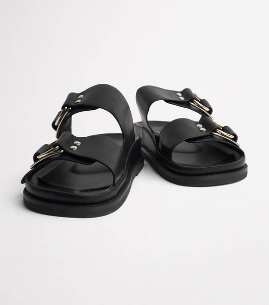 Black Tony Bianco Hunter Black Como 3.5cm Slides | QUSUV29956