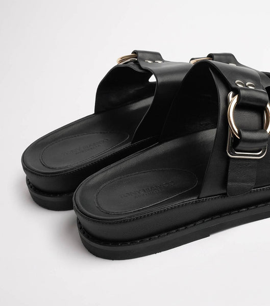 Black Tony Bianco Hunter Black Como 3.5cm Slides | QUSUV29956