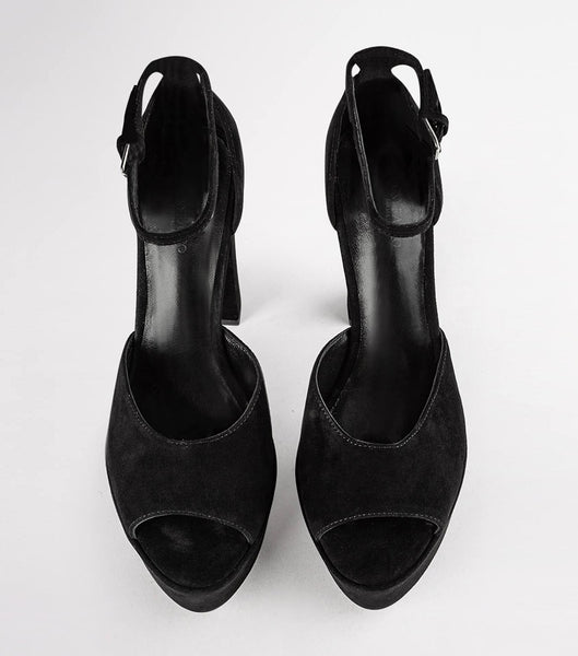 Black Tony Bianco Jayze Black Suede 14cm Block Heels | USZPD71510