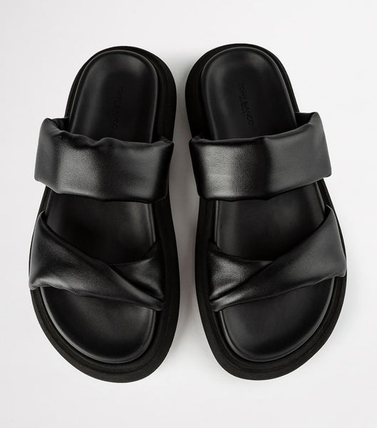 Black Tony Bianco June Black Nappa 3cm Flat Sandals | USDFL85310