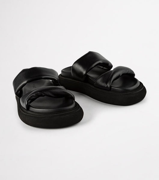 Black Tony Bianco June Black Nappa 3cm Flat Sandals | USDFL85310