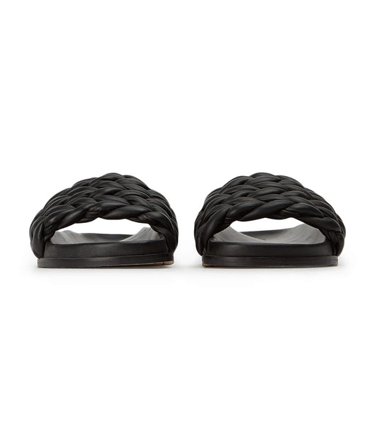 Black Tony Bianco Layton Black Nappa Flat Sandals | UUSND85792