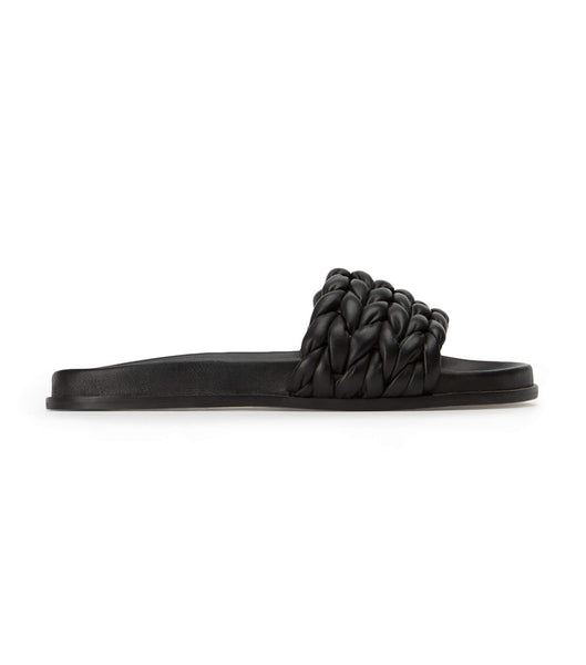 Black Tony Bianco Layton Black Nappa Flat Sandals | UUSND85792