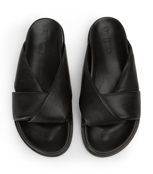 Black Tony Bianco Lora Black Nappa 1.5cm Flat Sandals | USEAH15570