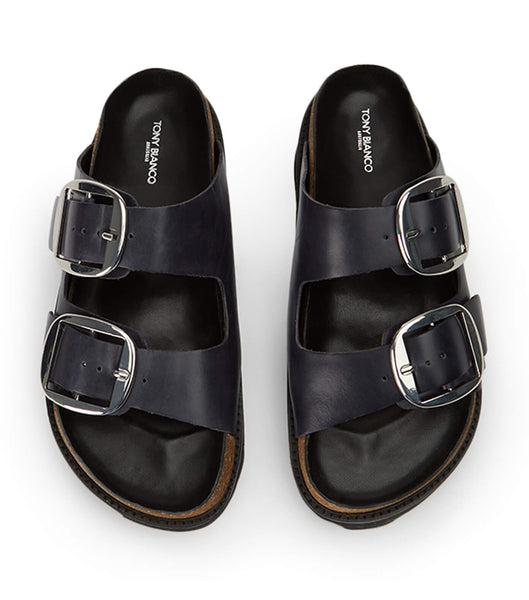 Black Tony Bianco Marty Black Wax Flat Sandals | TUSWZ27603