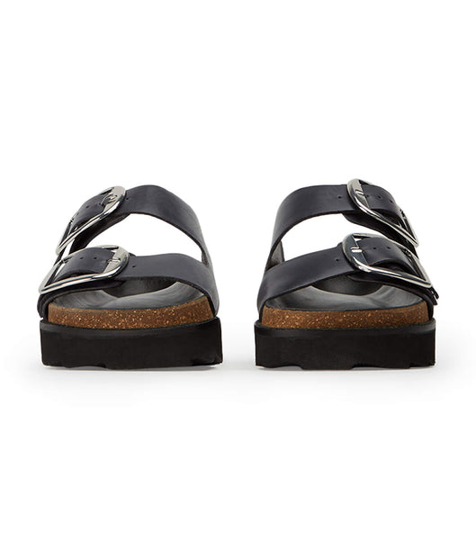 Black Tony Bianco Marty Black Wax Flat Sandals | TUSWZ27603