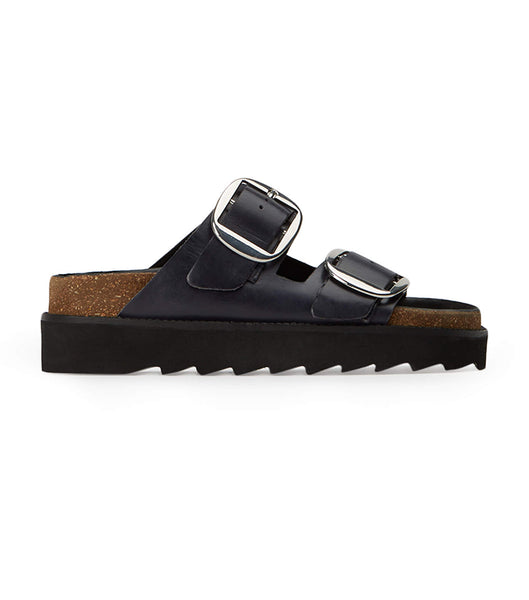 Black Tony Bianco Marty Black Wax Flat Sandals | TUSWZ27603