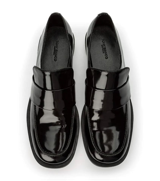 Black Tony Bianco Rovin Black Hi Shine 2.5cm Loafers | PUSER54325