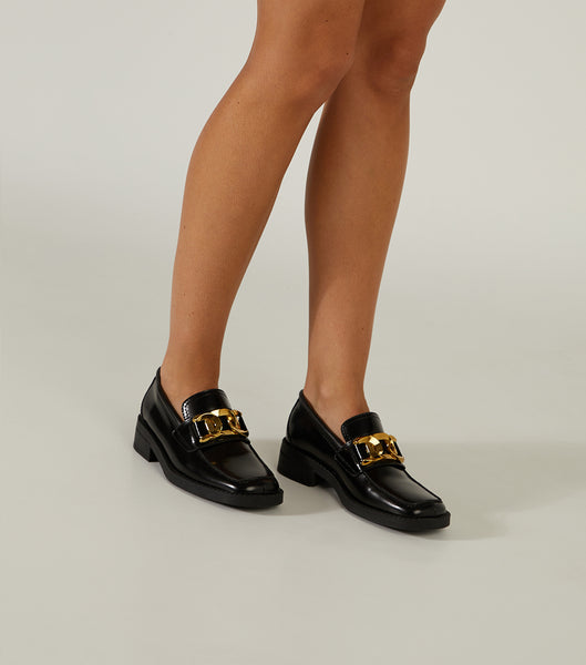 Black Tony Bianco Tia Black Hi Shine 4cm Loafers | LUSSX13823