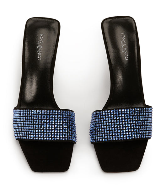 Blue / Black Tony Bianco Naomi Blue Crystal/Black Suede 10.5cm Bling Heels | AUSDF36578