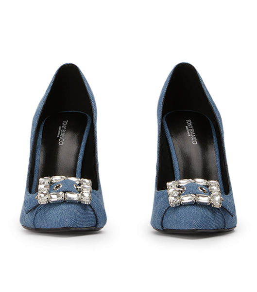 Blue Tony Bianco Abbey Washed Denim 10.5cm Court Shoes | GUSUC41487