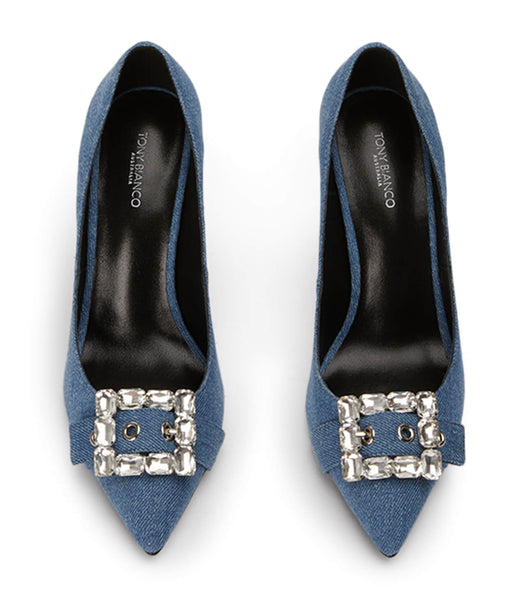 Blue Tony Bianco Abbey Washed Denim 10.5cm Bling Heels | USJZR34487