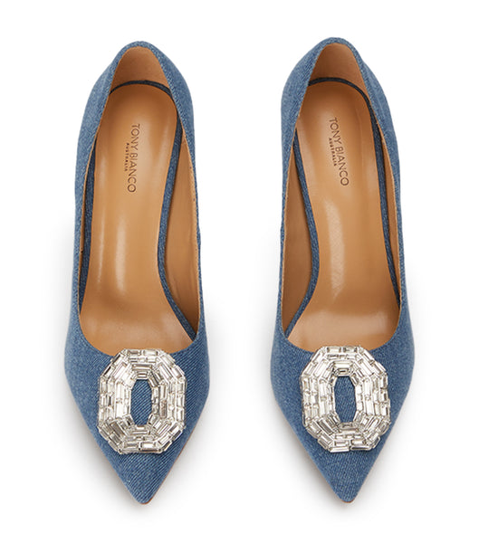 Blue Tony Bianco Alison Washed Denim 10.5cm Bling Heels | USZPD48598