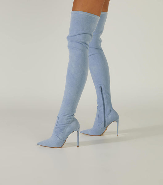 Blue Tony Bianco Avah Denim Stretch 10.5cm Stretch Boots | DUSKV15752