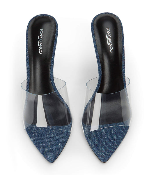 Blue Tony Bianco Mylo Clear Vinylite/Blue Denim 10.5cm Stiletto Heels | GUSEC40447