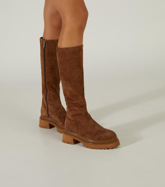 Brown Tony Bianco Hitch Saddle Suede 5.5cm Knee High Boots | GUSUC28203