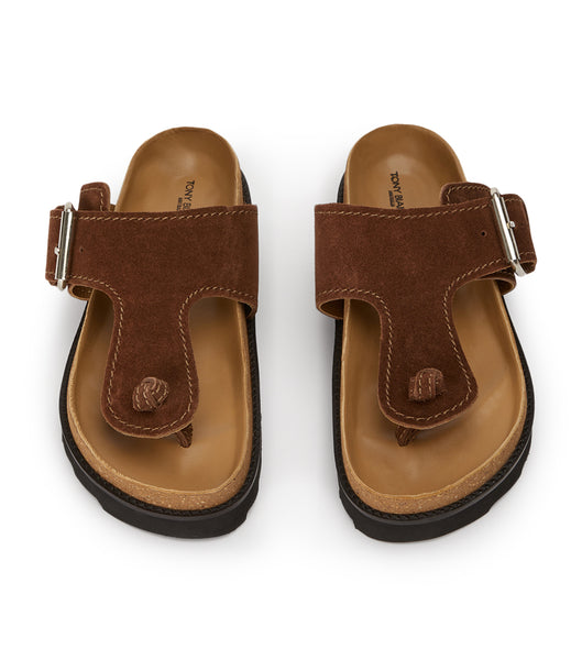 Brown Tony Bianco Marlo Choc Suede 3cm Flat Sandals | USCIF47027