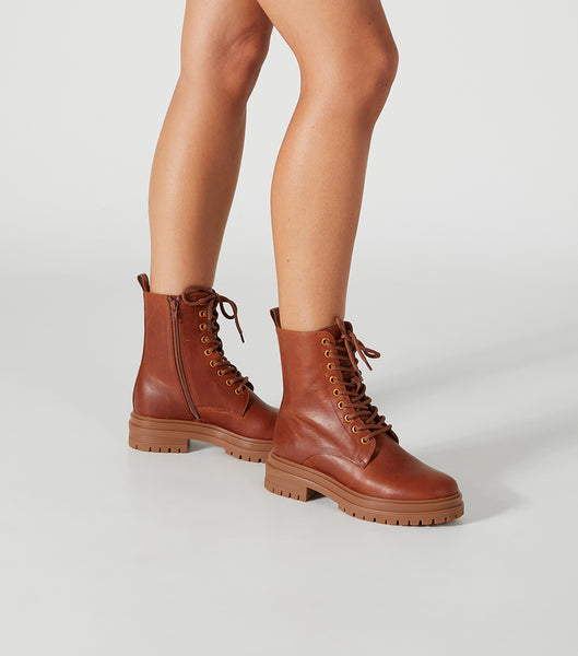 Brown Tony Bianco Wya Cognac 4.5cm Combat Boots | USNZX23440