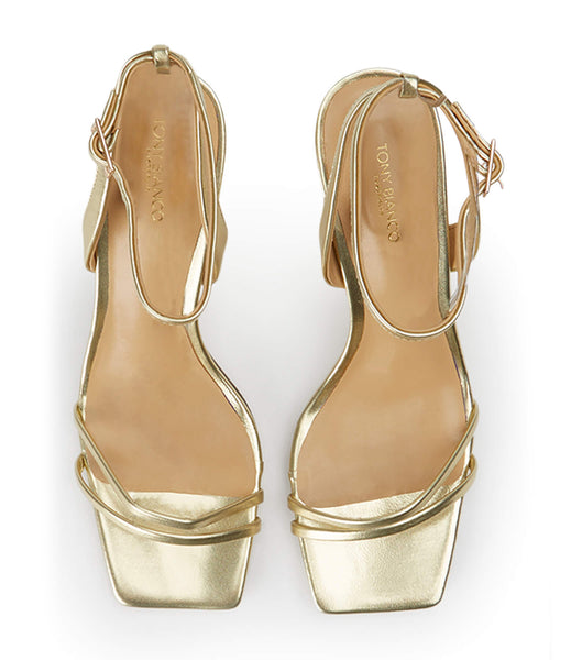 Gold / Metal Tony Bianco Camelia Gold Nappa Metallic 8.5cm Strappy Heels | BUSSD51153