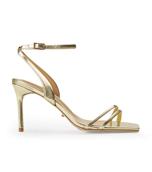 Gold / Metal Tony Bianco Camelia Gold Nappa Metallic 8.5cm Strappy Heels | BUSSD51153