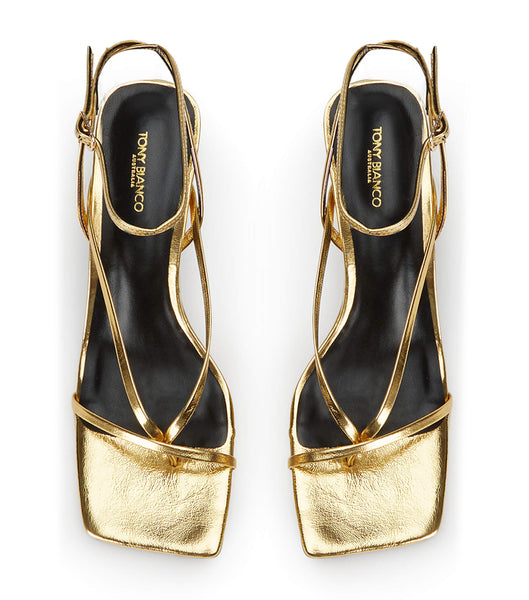 Gold Tony Bianco Avi Gold Foil 6.5cm Strappy Heels | USJBT62724