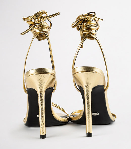 Gold Tony Bianco Millie Gold Foil 10.5cm Strappy Heels | EUSHC90614