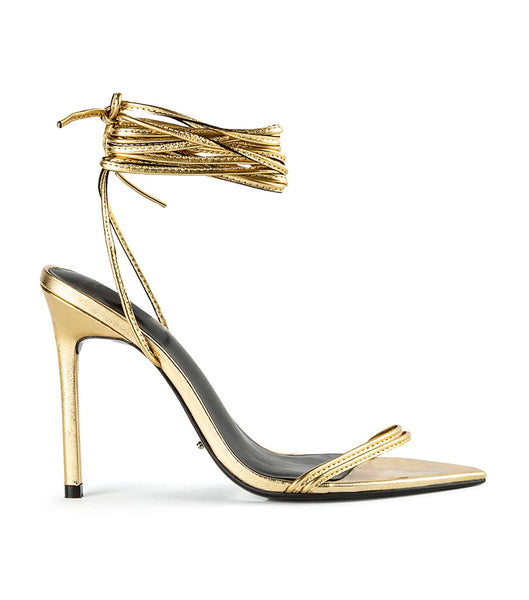 Gold Tony Bianco Millie Gold Foil 10.5cm Strappy Heels | EUSHC90614