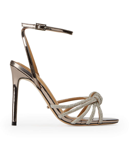 Grey Tony Bianco Kyla Gunmetal Shine 11cm Strappy Heels | EUSHC10699