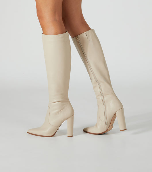 Light Yellow Tony Bianco Lucille Vanilla Venice 10.3cm Knee High Boots | MUSHR45962