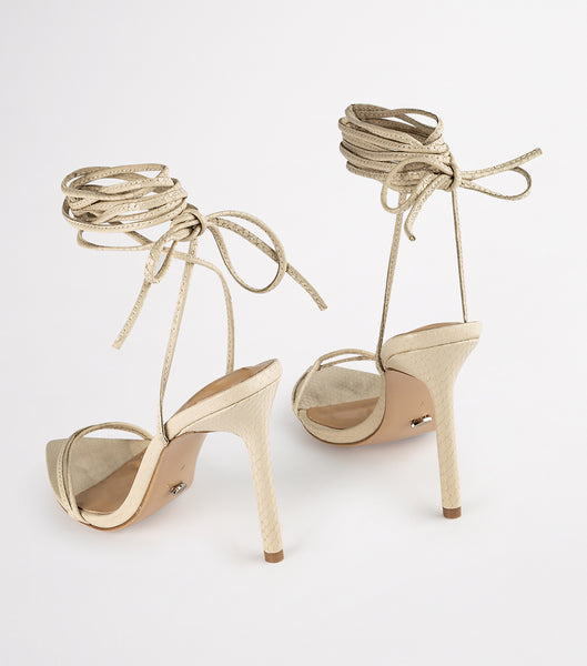 Light Yellow Tony Bianco Millie Vanilla Snake 10.5cm Strappy Heels | USEGJ32908