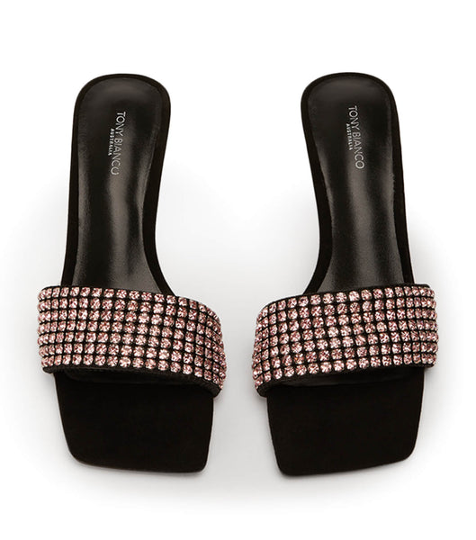 Pink / Black Tony Bianco Amos Pink Crystal/Black Suede 6.5cm Bling Heels | AUSDF92080