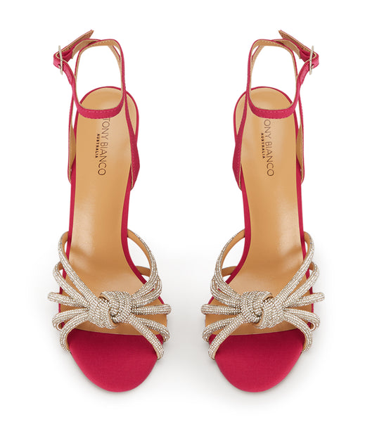 Red Tony Bianco Kyla Persian Crepe 11cm Bling Heels | DUSVO78576